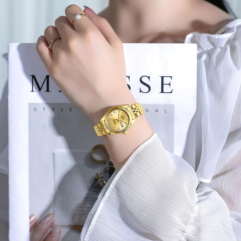 Nibosi 2697 Silver Gold Diamond Ladies Watches Stainless Steel Band Quartz Watch Waterproof Calendar Luminous Women Wristwatches