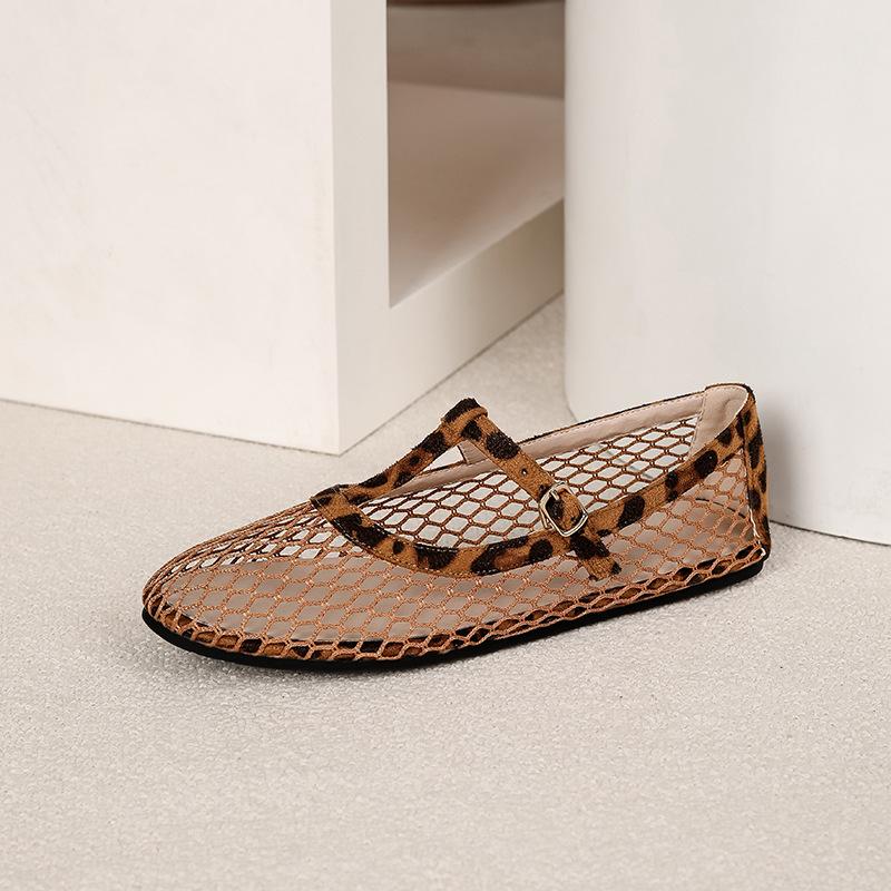 Fishnet Ballet Flats for Women Comfort Dressy Shoes With Ankle Strap Summer Round Closed Toe Mary Jane Shoes Women's Casual Non-Slip Mary Jane Flats