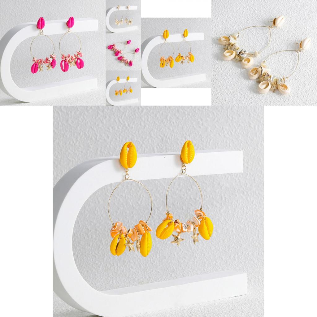 Trendy And Sophisticated Womens Summer Shell Earrings Geometric Design In Multiple Hues