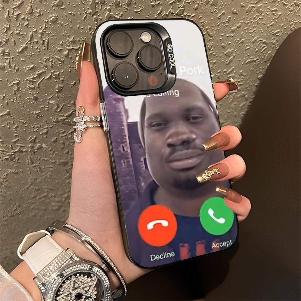 John Pork is Calling Answer Call Phone Case For iPhone 16,15,14,13,12,11,Pro,Max,Plus,Mini,XS,SE Anti Fall Black Matte Bumper