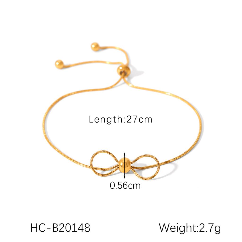 Premium Sliding Stainless Steel Snake Chain Bowknot Bracelet for Women, Niche Design Titanium Steel Jewelry
