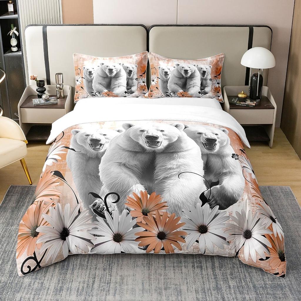 Comforter Polar Bear Queen Size Natural Sunset Sky Arctic Glacier Ice Lake Lovely Wild Animal Comforter Warm