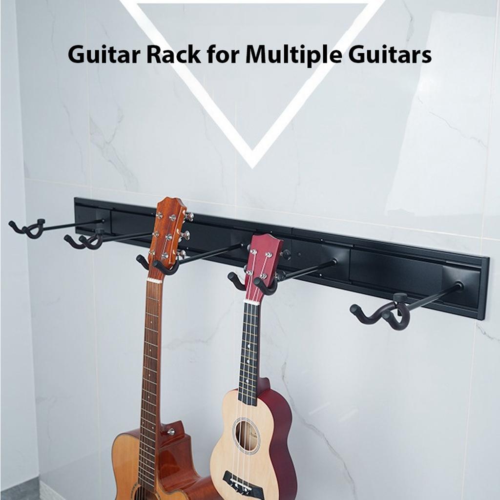 Electric Guitar Rack Aluminum Alloy Holds 5 Guitars Adjustable Hook Position Wall Mount Guitar Hanger for Mandolin Bass