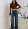 Women's 2025 Retro Wide-Leg High-Waisted Velvet Jeans - Slimming, Loose-Fit for Spring & Autumn
