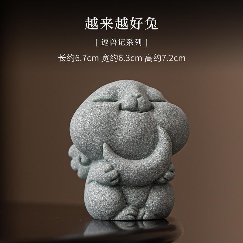 Green Sandstone Feng Shui Master Tea Pet Antique Fish Tank Landscaping Tea Figurine Play Toys Tea Statue Ornaments Supplies Gift