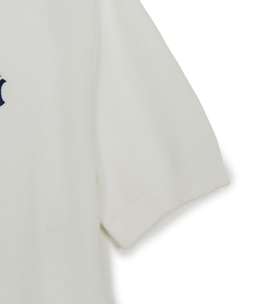 Emelbi Varsity Tuck Knit Open Collar Short Sleeve Knit Ny (Ivory)