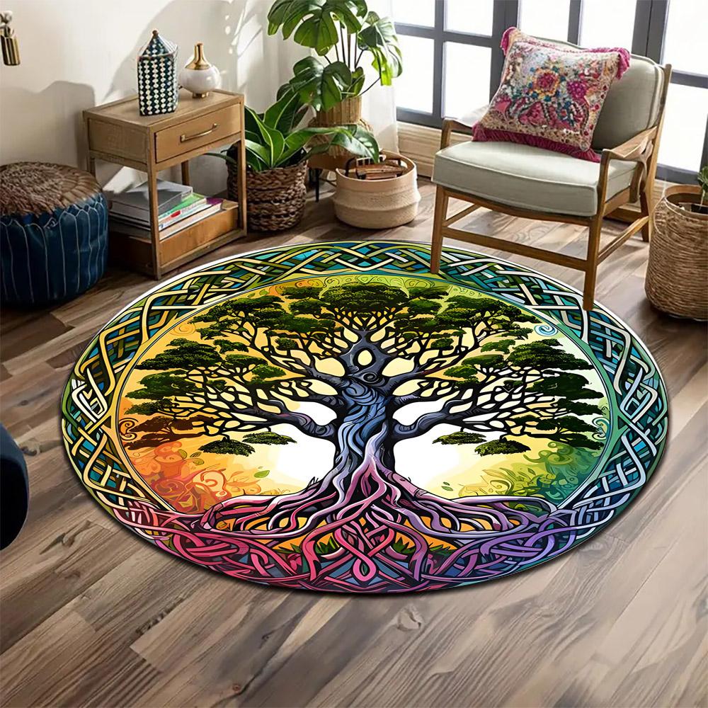 "Colorful Celtic Tree of Life Design" Print round rug, living room, bedroom, playroom carpet, non slip floor mat, gift