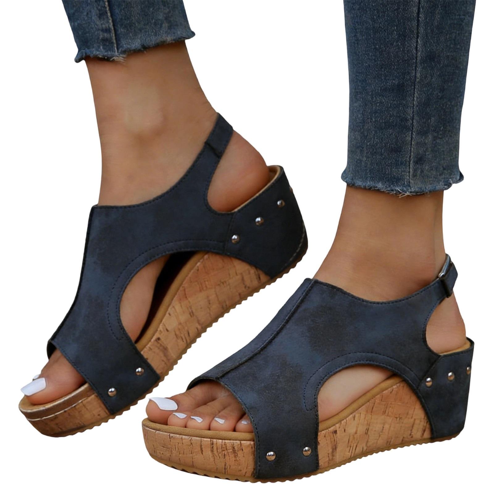 

Women s Fashion Plus-Size Casual Retro Fishmouth Sandals 40 синій