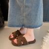 Flat-bottomed casual versatile fluffy slippers women's new autumn and winter fashion wear fluffy cotton slippers in 2025