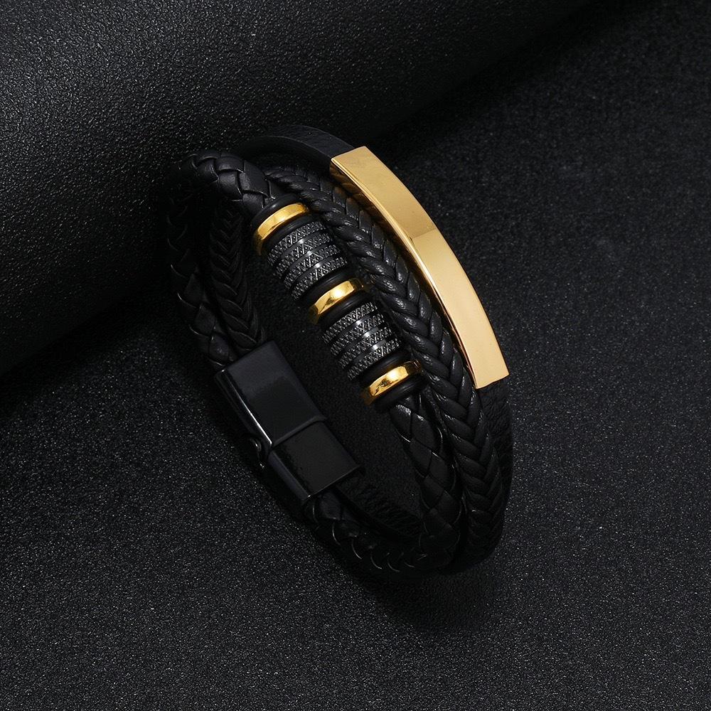 Geflochtenes Lederarmband für Herren mit magnetischem Verschluss aus Titanstahl Modisches Armband