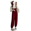Adjustable Drawstring Maternity Overalls Set with Bubble Sleeve Top for Fall & Winter