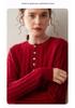 Autumn/Winter 2025 Women's Cashmere Round Neck Sweater with Buttons, Vertical Rib Knit, Gentle Style, Loose Fit.