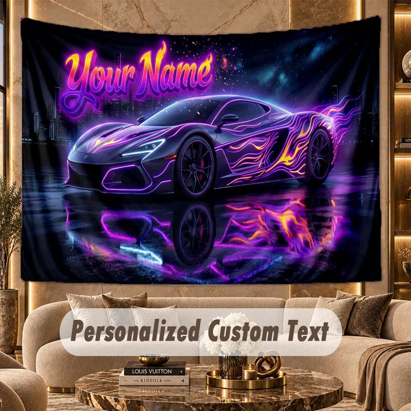 Car Racing (81) Theme Wall Tapestry Customized With Name Text Personalized Hanging Tapestry For Bedroom Living Room Decor