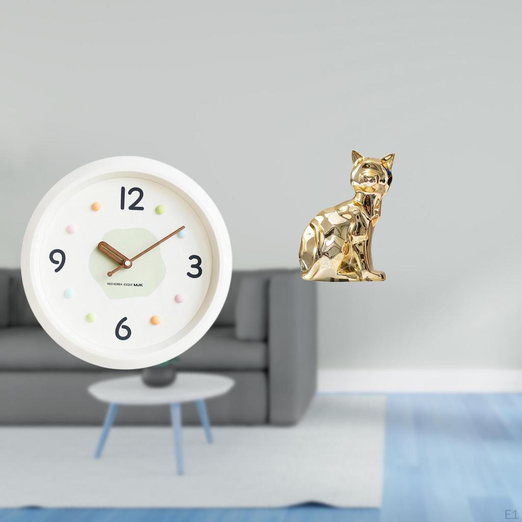 Modern Cat Wall Clock Decorative Figurine Animal Sculpture Art Craft Ornament Large Numerals Quiet