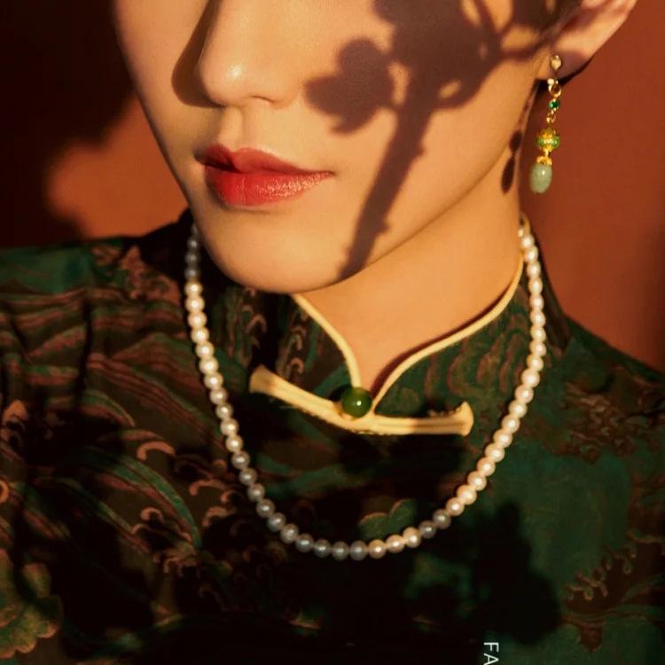 Pearl Clavicle Choker Necklace for Cheongsam - Mid-Length Women's Sweater Chain, 50 Accessories 037