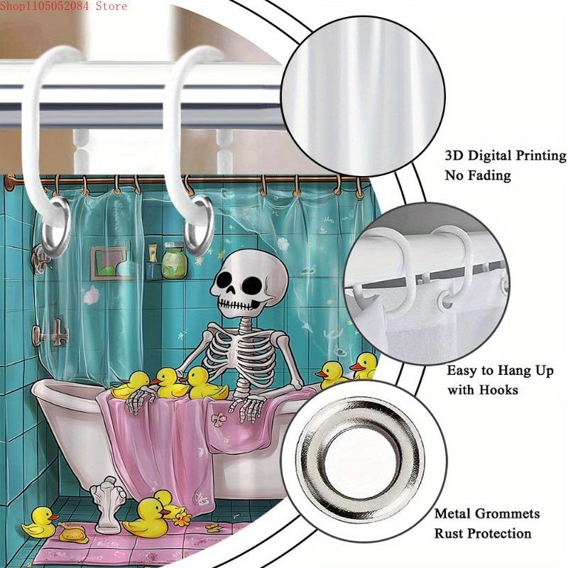 A Single Whimsical Shower Curtain Featuring - With Hooks Waterproof Mildew Proof Easy Install Washable