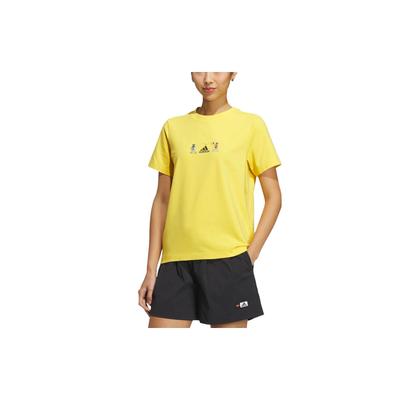 Graphic Logo Cartoon Print Round Neck Short Sleeve T-Shirt Women Tops Sunlight-Yellow HY2864