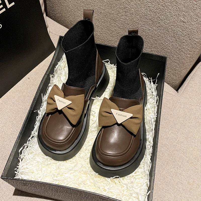 Plateau Martin Stiefel Damen Britischer Stil Sockenstiefel Kleine Lederschuhe Frühling und Herbst 2025 Neue dünne kurze Stiefel Ins Tide