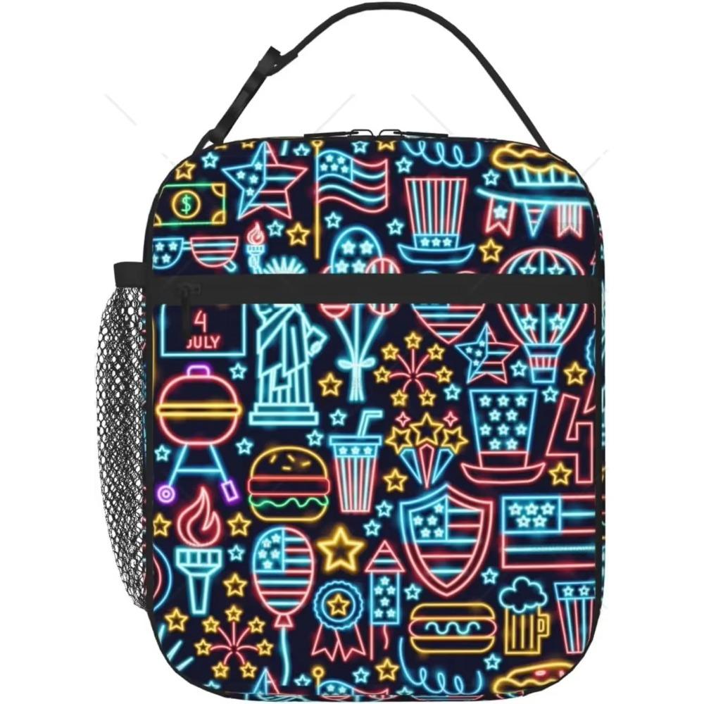 Lila und Blaue Schwebende Neonsterne Tragbare Lunchtasche Isolierte Lunchbox Wiederverwendbare Tragetaschen für Frauen Männer Arbeit Picknick Camping