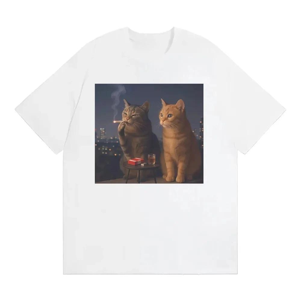 Lustiges T-Shirt mit rauchender Katze für DamenRetro-T-Shirts mit Katzen- und Zigaretten-PrintT-Shirts