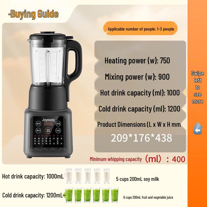 Joyoung 1.2L Automatic Multi-functional Blender & Soy Milk Maker P203 CN plug (adapter included)