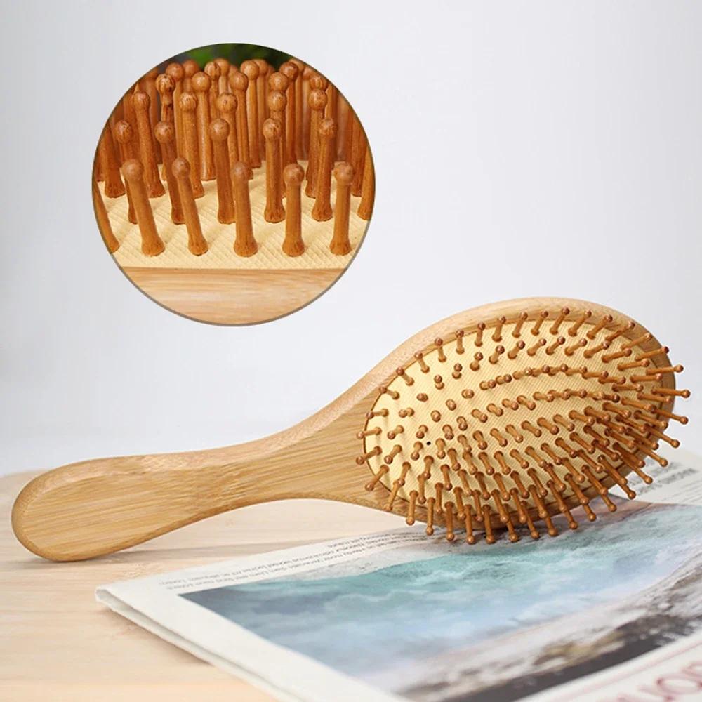 1pcs Bamboo Air Cushion Hair Comb Brush for Ladies  Detangling Straightening  Blow Drying Scalp  Massage Handheld Comb