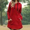 Plus Size Women Casual Long Sleeve Pocket Drawstring Loose Hoodie Mini Dress
