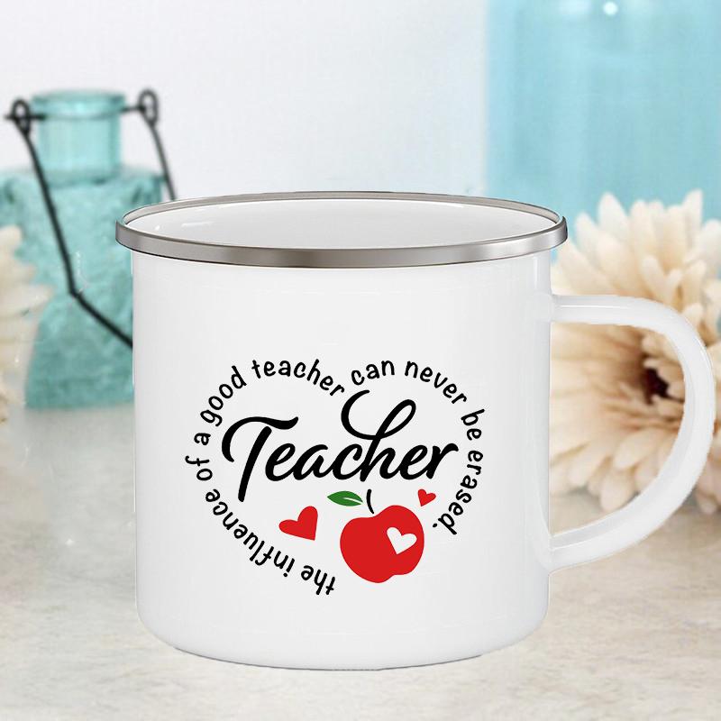 Lehrer verändern die Welt Druck Emaille-Tassen Kreative Kaffeetassen Trinkwasser Milchbecher Schule Zuhause Henkel Trinkgeschirr Lehrergeschenke