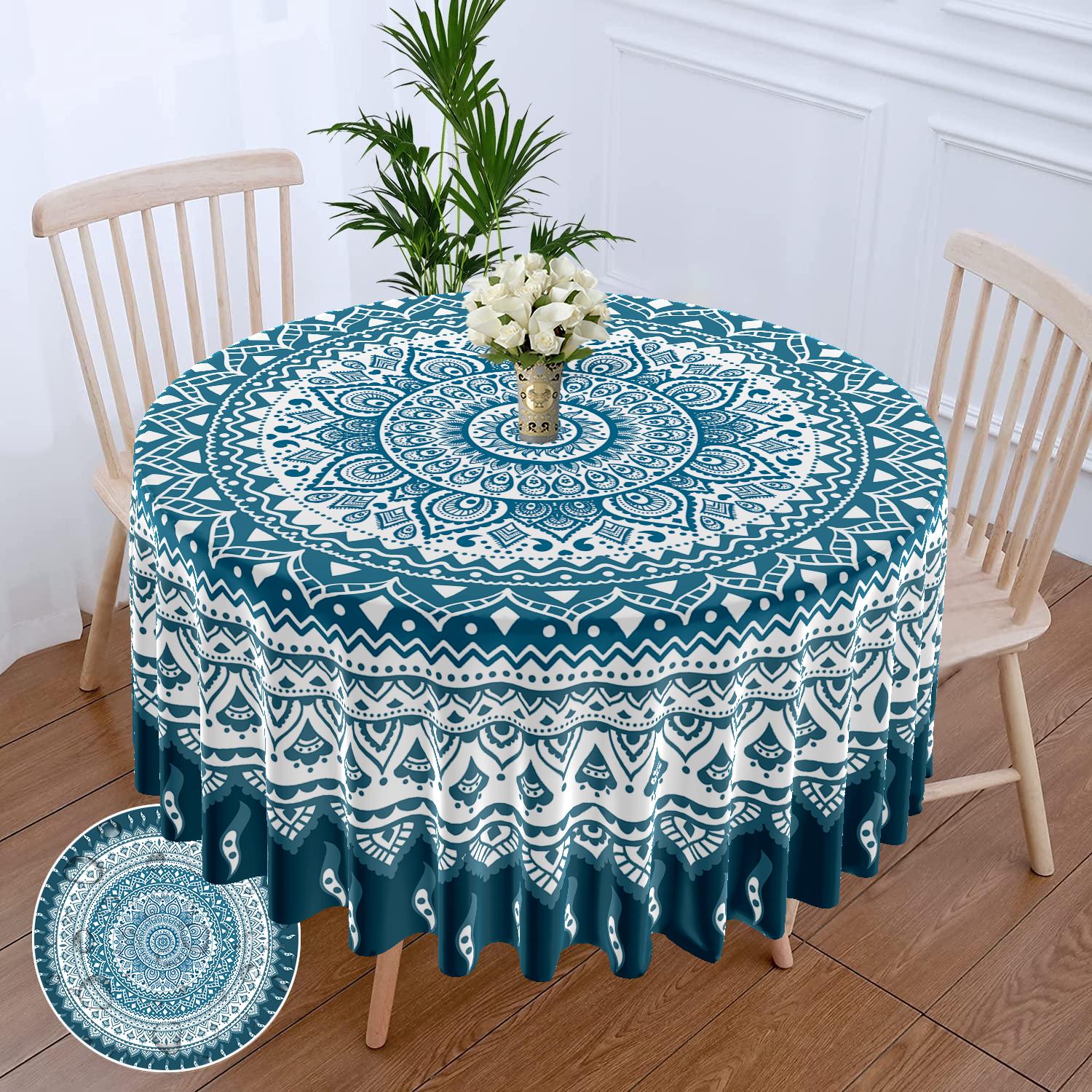 63 Inch Mandala Rond Tafelkleed Waterdicht Effen Terras Eettafel Hoes Met Retro Patroon Wandkleed Gordijn Hoofdkap W63inchxL63inch