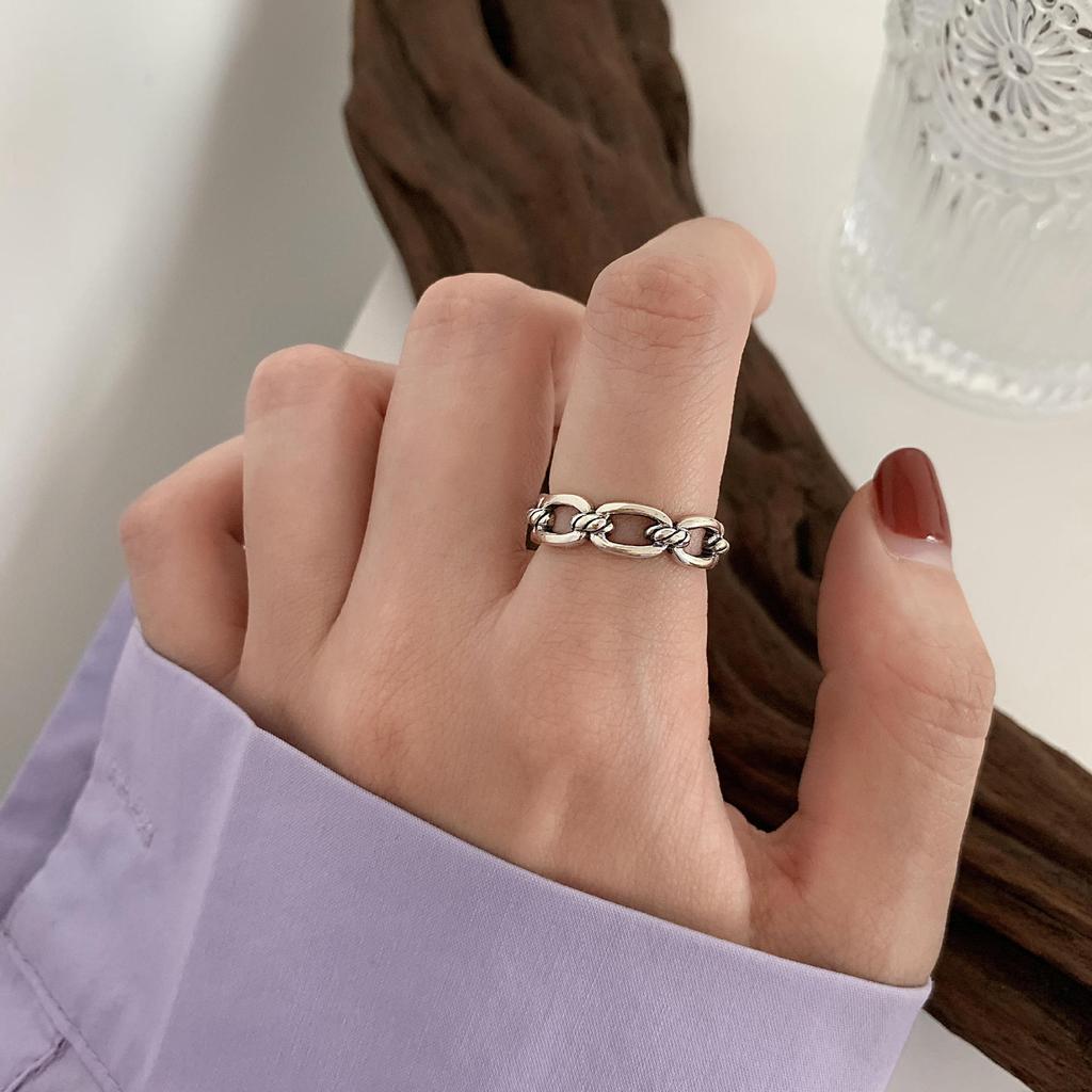 Art Deco Geometric Ring Combination Index Finger Ring Female Personality Retro Niche High Class Finger Ring Ins Cold Wind Adjustable Ring