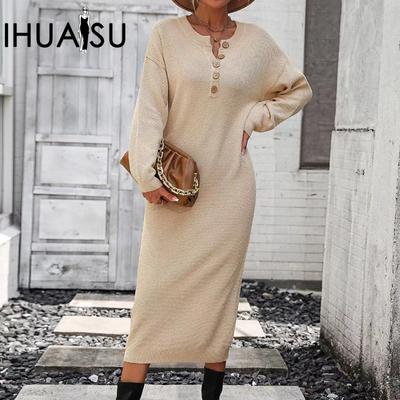 Herbst und Winter Knopf Strickkleid Mode Temperament Pendler Damen Pullover
