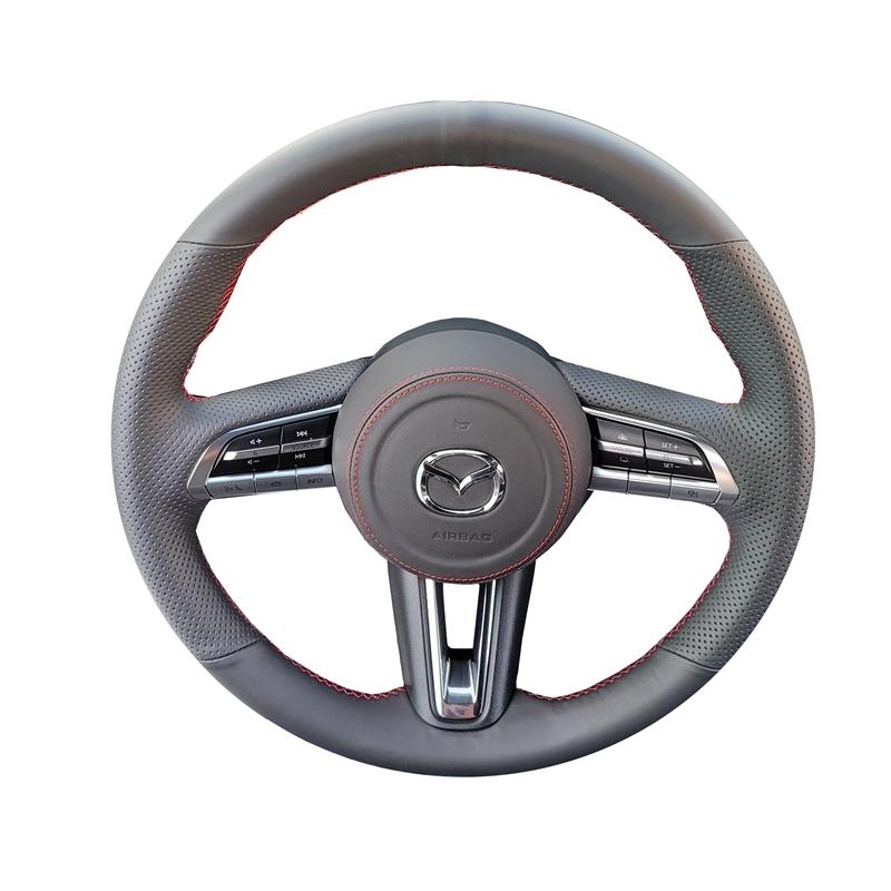 Handgenähtes schwarzes Leder Lenkradbezug für Mazda 3 Axela CX-30 MX-30 Autozubehör