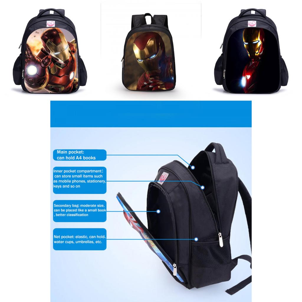 Marvel Iron Man Waterproof Backpack Large Capacity Schoolbag For Kids