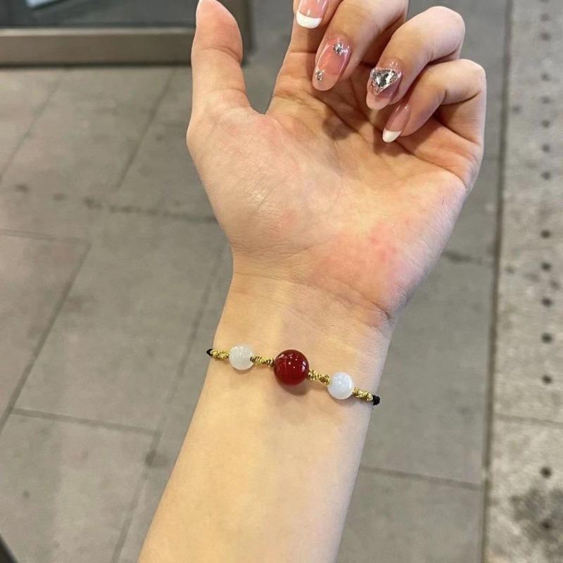 Chinese Safety Lock Beads Couple Braided Rope Necklace Female Niche Design High-end Clavicle Chain Pendant Light Luxury Neck Chain