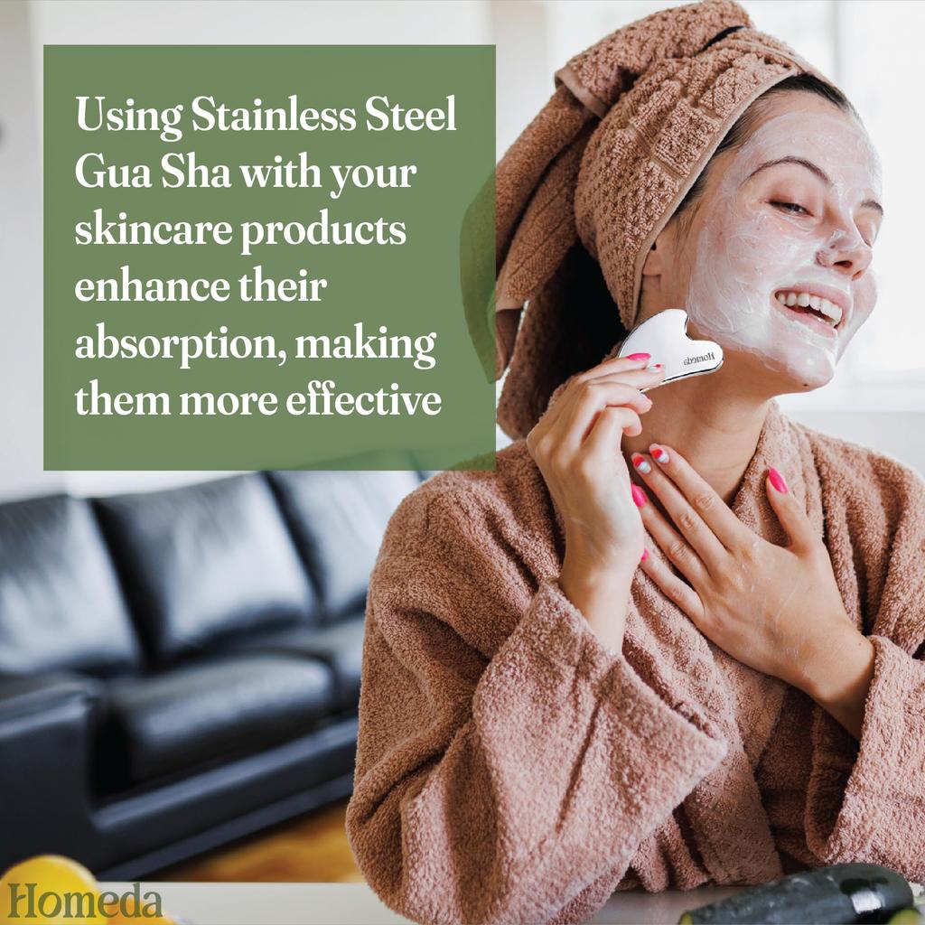 Homeda Stainless Steel Gua Sha for Face, Guasha Stone for Face Massage Tool, Metal Gua Sha Stone, Gusha, Gaushala, Gosha for Men Yoga, Face Massa