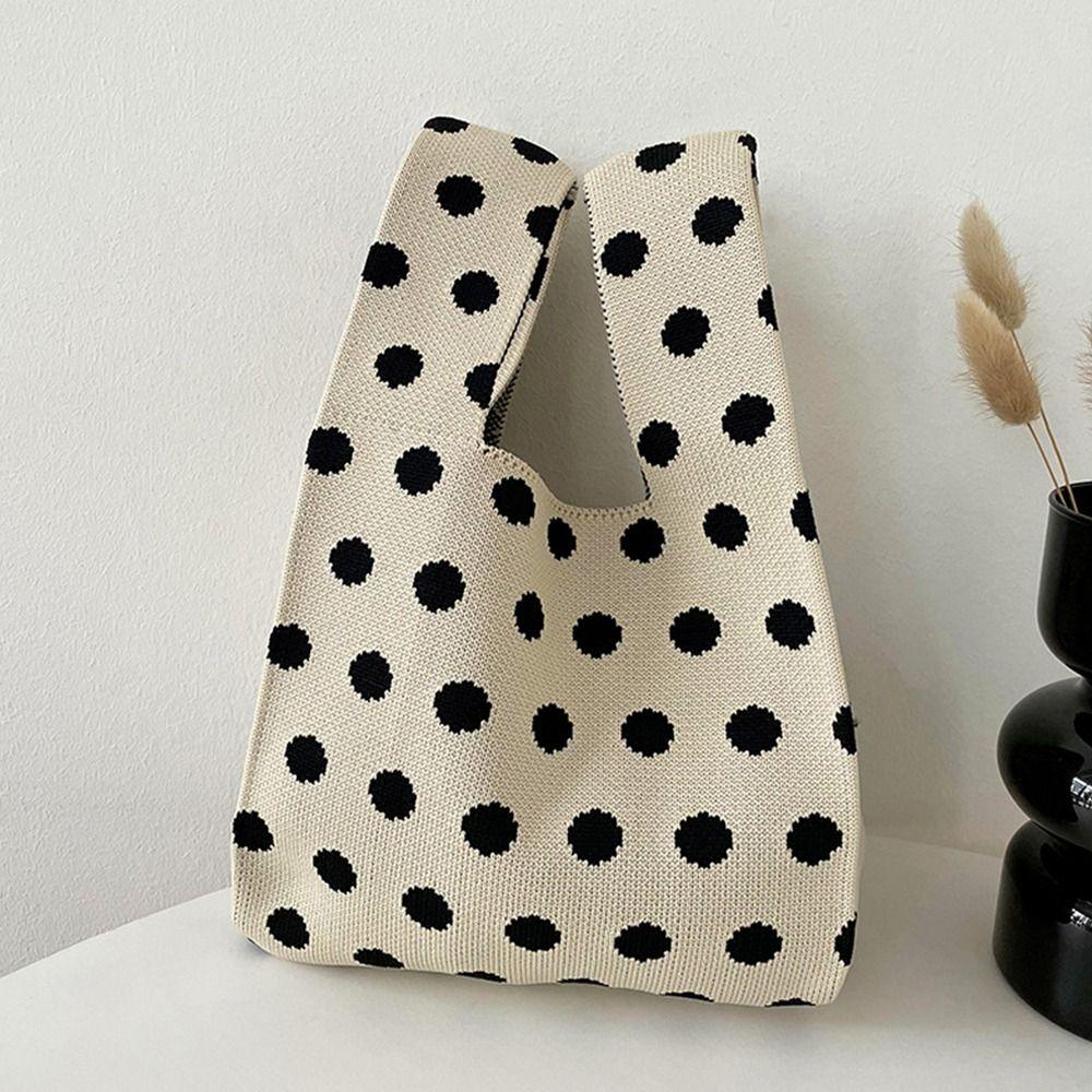 Women Girls Wave Point Knot Tote Bag Wrist Bag Knit Handbag Shopping Bags