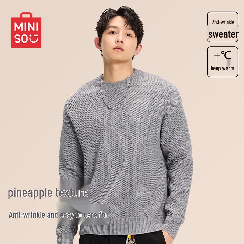 MINISO Men's Loose-Fit Textured Knit Pullover Sweater