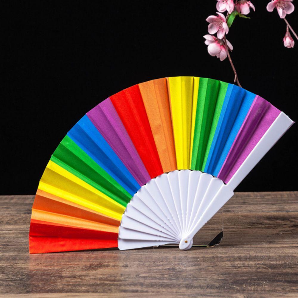 Club Gay Pride EDM Vintage Chinese Fan Hand Fan Rainbow Folding Fan LGBT