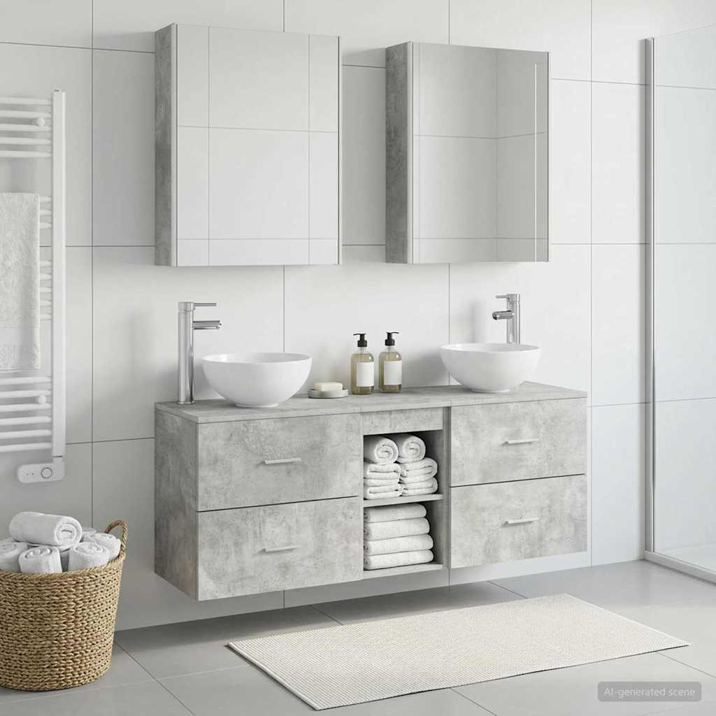 Bathroom Cabinet Set 5 Pcs Concrete Grey 53 X 15.5 X 70 Cm