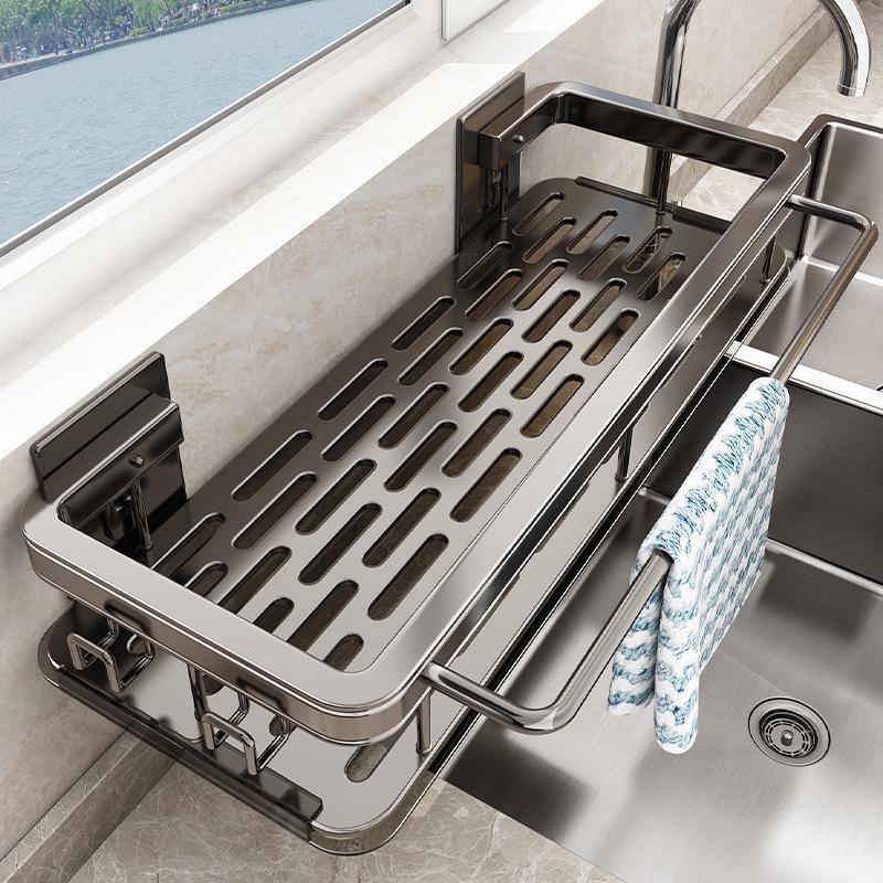Wall-Mounted Kitchen Rack: No-Punch Seasoning Shelf & Draining Basket