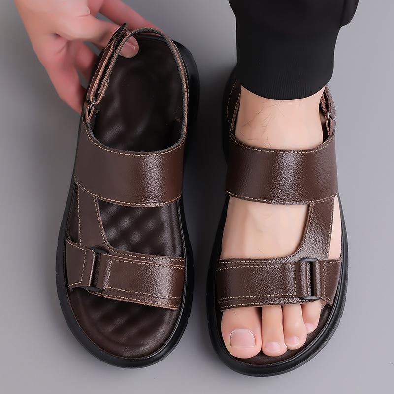 Sandals men's new first-layer cowhide tide summer non-slip outer wear beach shoes driving outside wear casual cool slippers