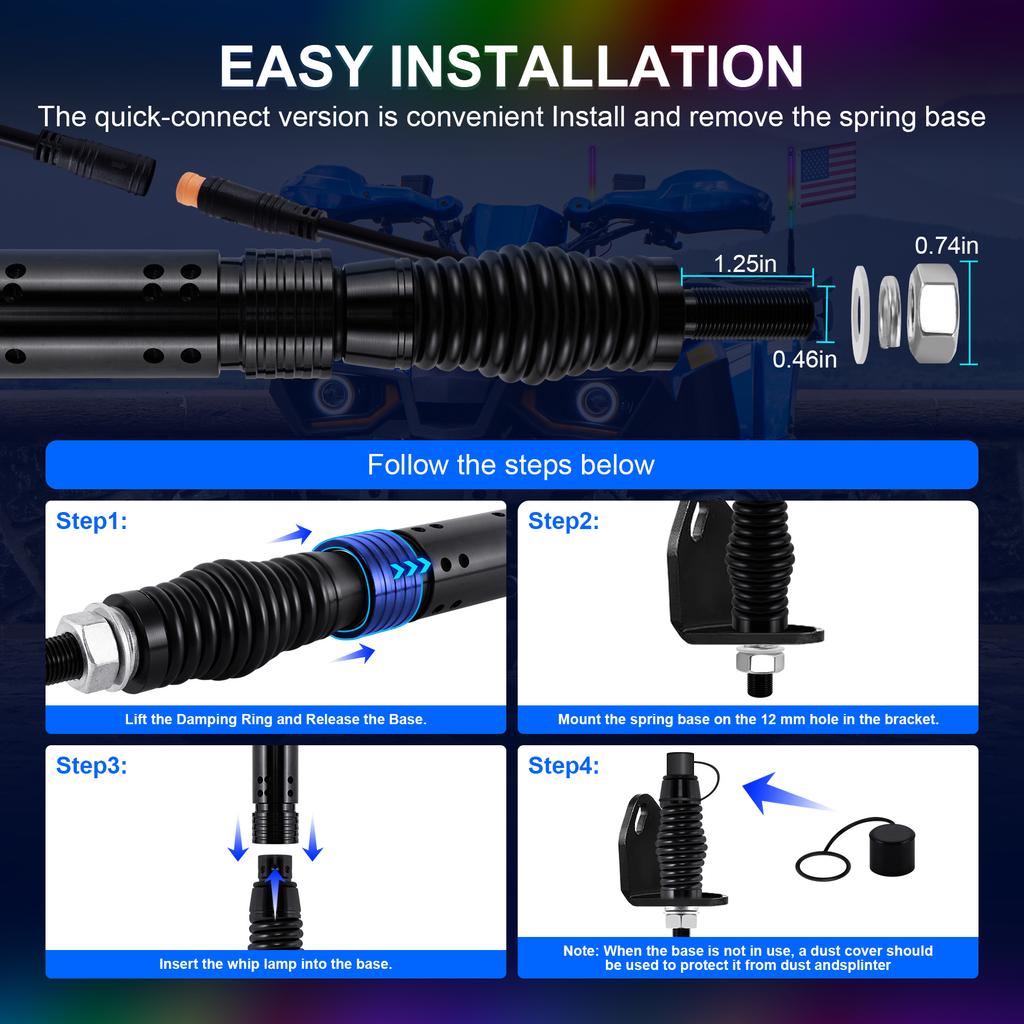 1FT LED Whip Lights Lighted Antenna Whips For ATV UTV Polaris RZR Off Road Truck Sand Buggy Dune Flagpole Lamp