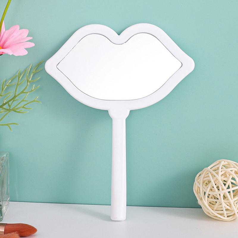 1Pc Handheld Makeup Mirror Lip Shape Makeup Vanity Mirror With Handle Hand Mirror Salon Compact Mirrors Cosmetic Mirror For Women