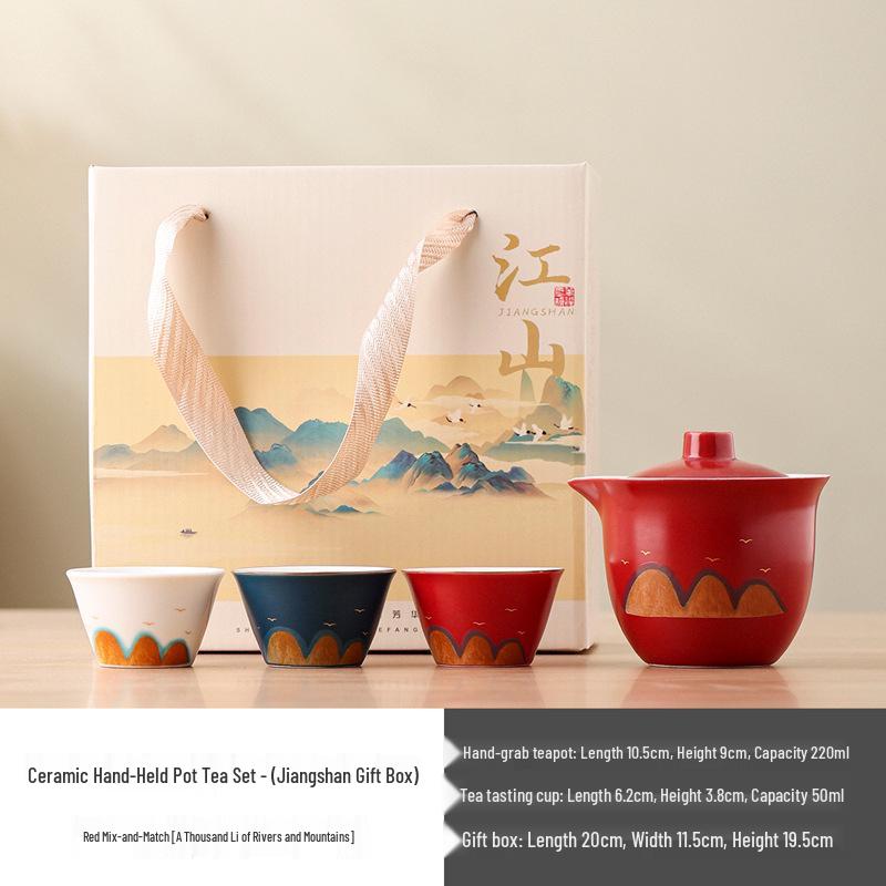 National Trend Ceramic Travel Tea Set - Portable Business Souvenir, Cultural Creative Gift with Custom Logo Option