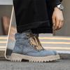 Fashion Blue Denim Men's Boot Autumn High Top Platform Cowboy Boots Man Original Casual Short Barrel Boots Men botas para hombre