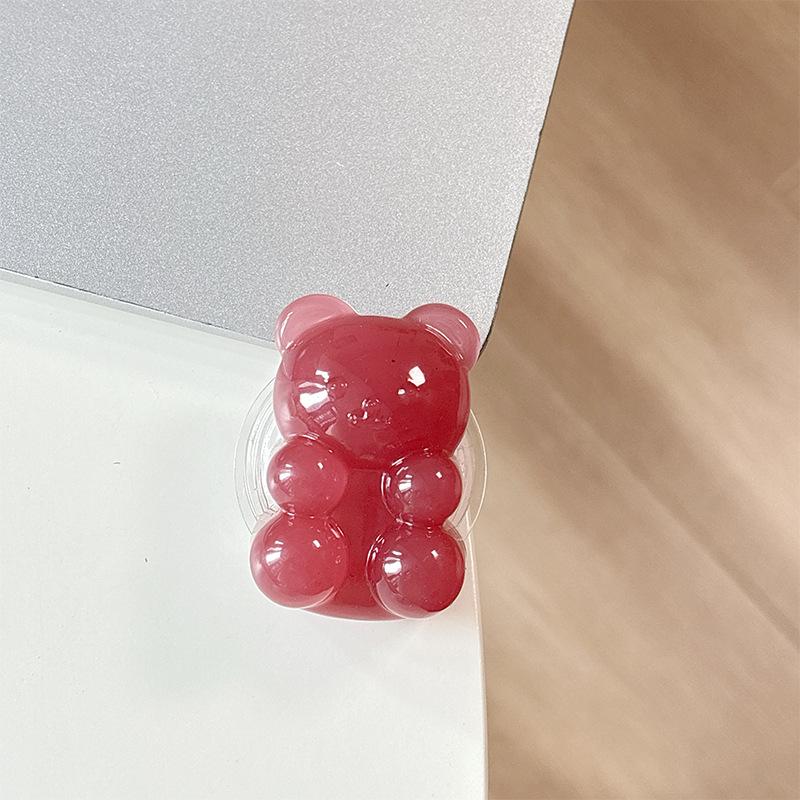 

Jelly Solid Color Hard Bear Mobile Phone Airbag Bracket Pasted Retractable Desktop Watching Drama Support Decorative Ring Woman