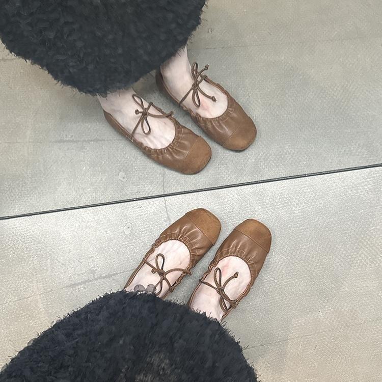 Retro-Falten-Weichleder-Nischen-flache Mary-Jane-Schuhe für Damen, Frühling und Herbst, Temperament