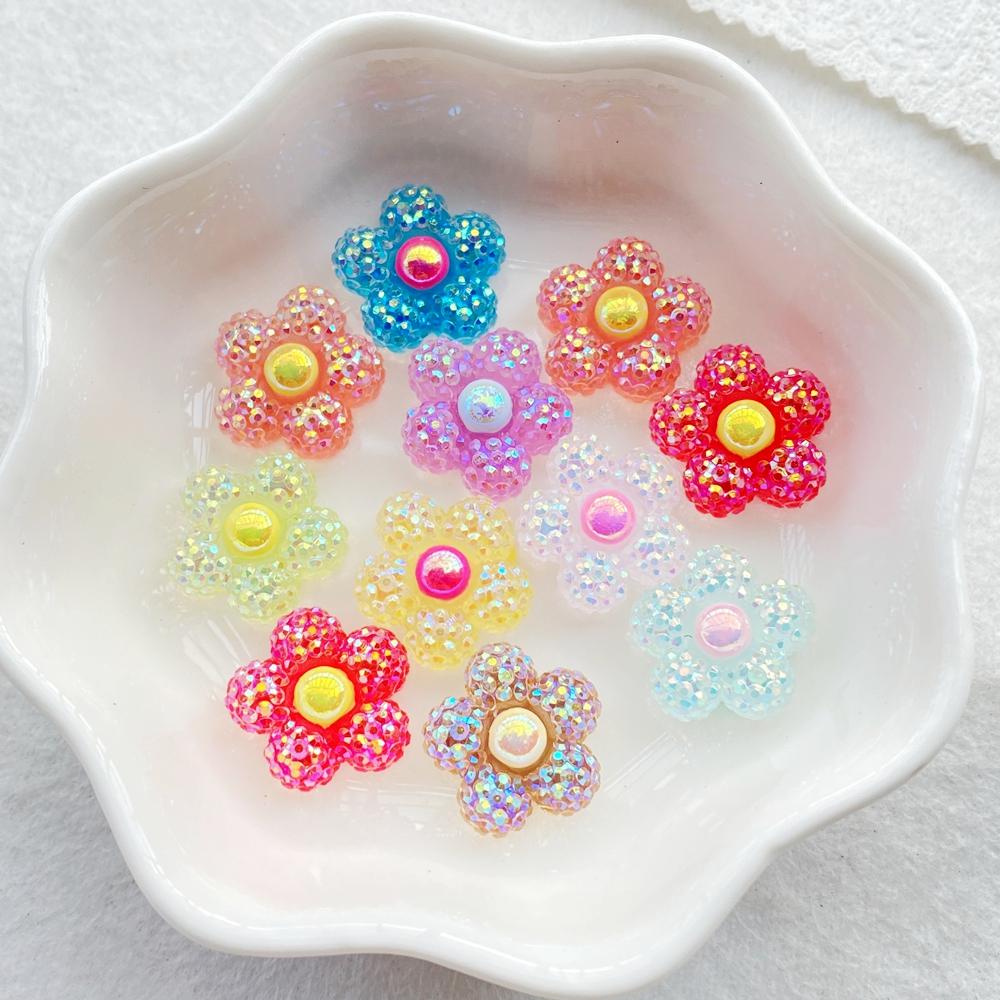 30pcs Colorful Resin Kawaii Cute Shiny Flowers Nail Art Flat Back Stone Figurines Scrapbook  DIY Manicures Appliques Crafts