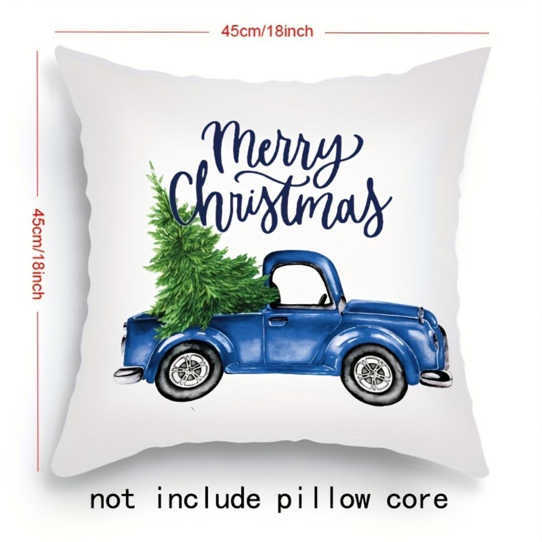 

1pc Blue Cushion Cover Marry Christmas Truck Printed Durable Cover 2025 New for Home Ornament Xmas New Year Christmas Decoration 45x45cm