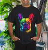 Bunte Französische Bulldogge Frenchie Gesicht Süßer Hundeliebhaber Schwarzes T-Shirt